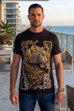 Barabas Men's Panther Rhinestone Stretch Crew Neck T-Shirt 6TR08 Black