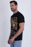 Barabas Men's Panther Rhinestone Stretch Crew Neck T-Shirt 6TR08 Black
