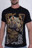 Barabas Men's Panther Rhinestone Stretch Crew Neck T-Shirt 6TR08 Black