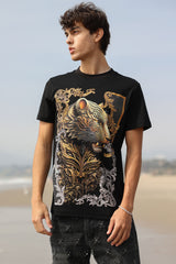 Barabas Men's Panther Rhinestone Stretch Crew Neck T-Shirt 6TR08 Black