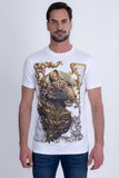 Barabas Men's Panther Rhinestone Stretch Crew Neck T-Shirt 6TR08 White