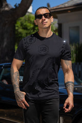 Barabas Men's Rhinestone Geometric Crew-neck T-shirt 6TR11 Black