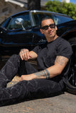 Barabas Men's Rhinestone Geometric Crew-neck T-shirt 6TR11 Black