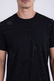 Barabas Men's Rhinestone Geometric Crew-neck T-shirt 6TR11 Black Silver