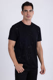 Barabas Men's Rhinestone Geometric Crew-neck T-shirt 6TR11 Black