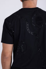 Barabas Men's Rhinestone Geometric Crew-neck T-shirt 6TR11 Black Silver