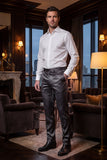 Barabas Men's Solid Color Shiny Dress Pants 6VP1010 Grey