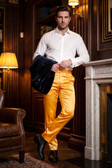 Barabas Men's Solid Color Shiny Dress Pants 6VP1010 Mustard