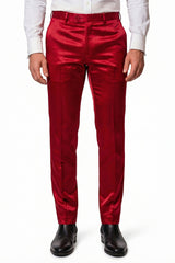 Barabas Men's Solid Color Shiny Dress Pants 6VP1010 Red