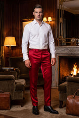 Barabas Men's Solid Color Shiny Dress Pants 6VP1010 Burgundy