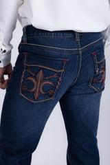 Men's Wholesale Western Fleur-De-Lis Arrow Straight-Fit Jeans | BARABAS 6WD01 Dark Blue
