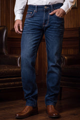 Men's Wholesale Western Fleur-De-Lis Arrow Straight-Fit Jeans | BARABAS 6WD01 Dark Blue