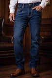 Men's Wholesale Western Fleur-De-Lis Arrow Straight-Fit Jeans | BARABAS 6WD01 Dark Blue