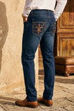 Men's Wholesale Western Fleur-De-Lis Arrow Straight-Fit Jeans | BARABAS 6WD01 Blue