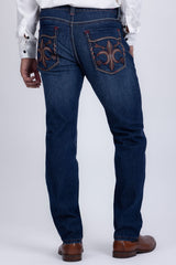 Men's Wholesale Western Fleur-De-Lis Arrow Straight-Fit Jeans | BARABAS 6WD01 Blue