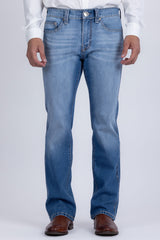 Men's Wholesale Western Fleur-De-Lis "B' Straight-Fit Jeans | BARABAS 6WD02 Light Blue