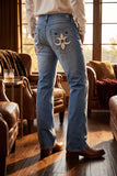 Men's Wholesale Western Fleur-De-Lis "B' Straight-Fit Jeans | BARABAS 6WD02 Light Blue