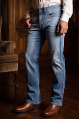 Men's Wholesale Western Fleur-De-Lis "B' Straight-Fit Jeans | BARABAS 6WD02 Light Blue