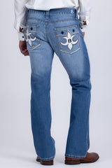 Men's Wholesale Western Fleur-De-Lis "B' Straight-Fit Jeans | BARABAS 6WD02 Blue