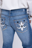 Men's Wholesale Western Fleur-De-Lis "B' Straight-Fit Jeans | BARABAS 6WD02 Sky Blue