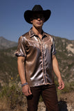 Barabas Wholesale Men's Metallic Shiny Short Sleeve Casual Western Shirt 6WS02 Brown Light Pink