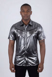 Barabas Wholesale Men's Metallic Shiny Short Sleeve Casual Western Shirt 6WS02 Charcoal Brown