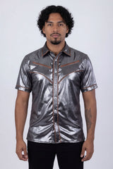 Barabas Wholesale Men's Metallic Shiny Short Sleeve Casual Western Shirt 6WS02 Black Brown