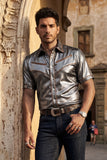 Barabas Wholesale Men's Metallic Shiny Short Sleeve Casual Western Shirt 6WS02 Black Brown