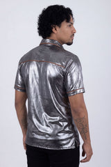 Barabas Wholesale Men's Metallic Shiny Short Sleeve Casual Western Shirt 6WS02 Charcoal