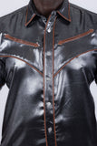 Barabas Wholesale Men's Metallic Shiny Short Sleeve Casual Western Shirt 6WS02 Black Brown