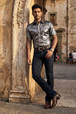 Barabas Wholesale Men's Metallic Shiny Short Sleeve Casual Western Shirt 6WS02 Black Brown