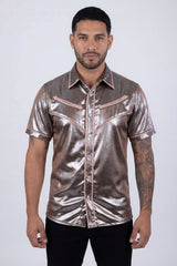 Barabas Wholesale Men's Metallic Shiny Short Sleeve Casual Western Shirt 6WS02 Brown Pink