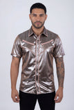 Barabas Wholesale Men's Metallic Shiny Short Sleeve Casual Western Shirt 6WS02 Brown Pink