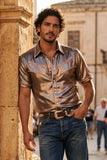 Barabas Wholesale Men's Metallic Shiny Short Sleeve Casual Western Shirt 6WS02 Brown Light Pink