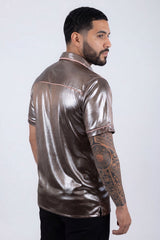 Barabas Wholesale Men's Metallic Shiny Short Sleeve Casual Western Shirt 6WS02 Brown