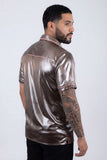 Barabas Wholesale Men's Metallic Shiny Short Sleeve Casual Western Shirt 6WS02 Brown