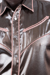 Barabas Wholesale Men's Metallic Shiny Short Sleeve Casual Western Shirt 6WS02 Pink Brown