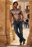 Barabas Wholesale Men's Metallic Shiny Short Sleeve Casual Western Shirt 6WS02 Brown Light Pink
