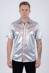 Barabas Wholesale Men's Metallic Shiny Short Sleeve Casual Western Shirt 6WS02 Silver Orange