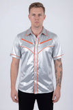 Barabas Wholesale Men's Metallic Shiny Short Sleeve Casual Western Shirt 6WS02 Silver Orange