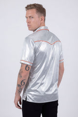 Barabas Wholesale Men's Metallic Shiny Short Sleeve Casual Western Shirt 6WS02 Grey Orange