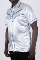 Barabas Wholesale Men's Metallic Shiny Short Sleeve Casual Western Shirt 6WS02 Blue