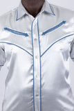 Barabas Wholesale Men's Metallic Shiny Short Sleeve Casual Western Shirt 6WS02 White Blue
