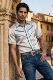 Barabas Wholesale Men's Metallic Shiny Short Sleeve Casual Western Shirt 6WS02 White Blue