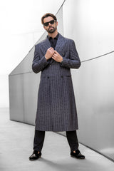 Barabas Wholesale Men's Rhinestone Pattern Long Coat Blazer 4LBL55 Grey