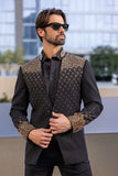 Barabas Wholesale Men's Geometric Pattern Rhinestone Henley Lapel Blazer 4EBL53 Gold