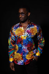 Barabas Wholesale Men's Rhinestones Floral Snake Long Sleeve Shirts 5SPR03 Red