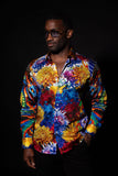 Barabas Wholesale Men's Rhinestones Floral Snake Long Sleeve Shirts 5SPR03 Red