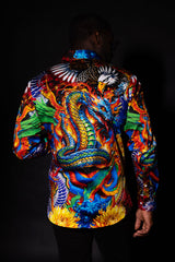 Barabas Wholesale Men's Rhinestones Floral Snake Long Sleeve Shirts 5SPR03 Yellow