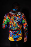 Barabas Wholesale Men's Rhinestones Floral Snake Long Sleeve Shirts 5SPR03 Yellow